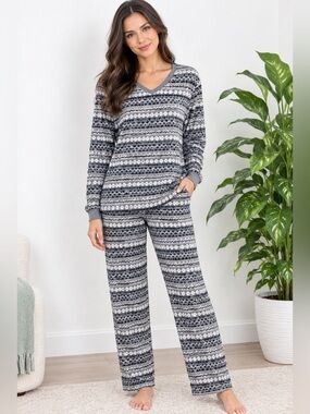 Nautica Gray and Blue Striped Top